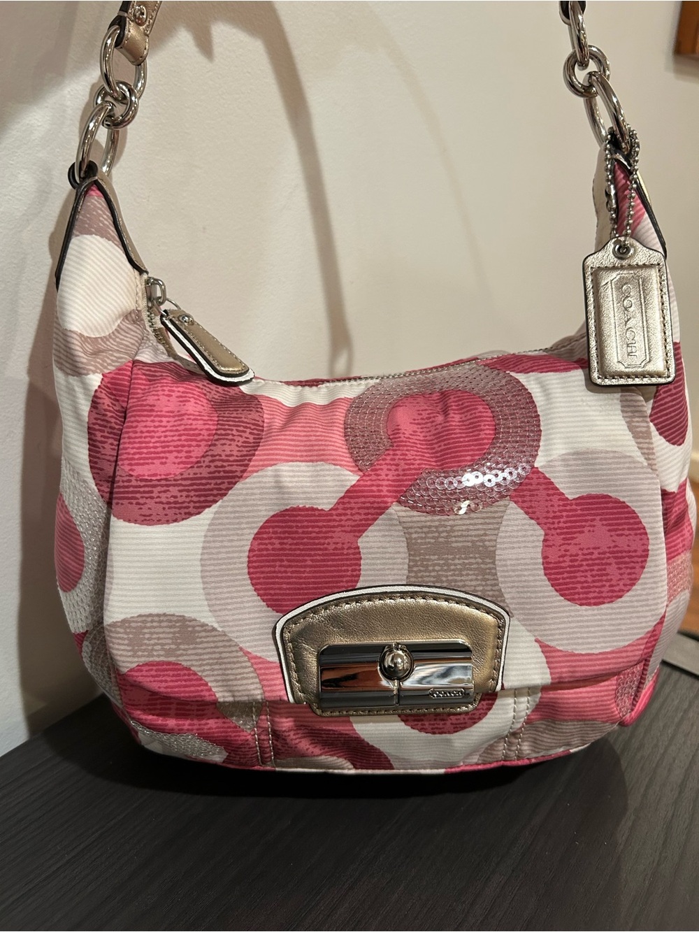 Coach Kristin Graphic Op Art Sequin Convertible Hobo EUC